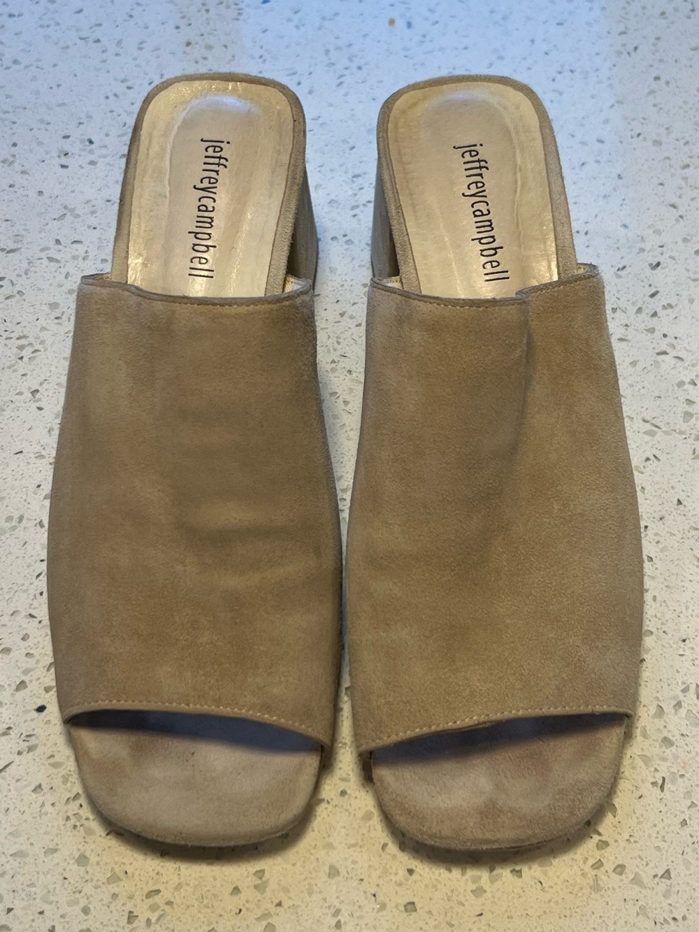 Jeffrey Campbell Taupe Suede Open-Toe Slide Mules